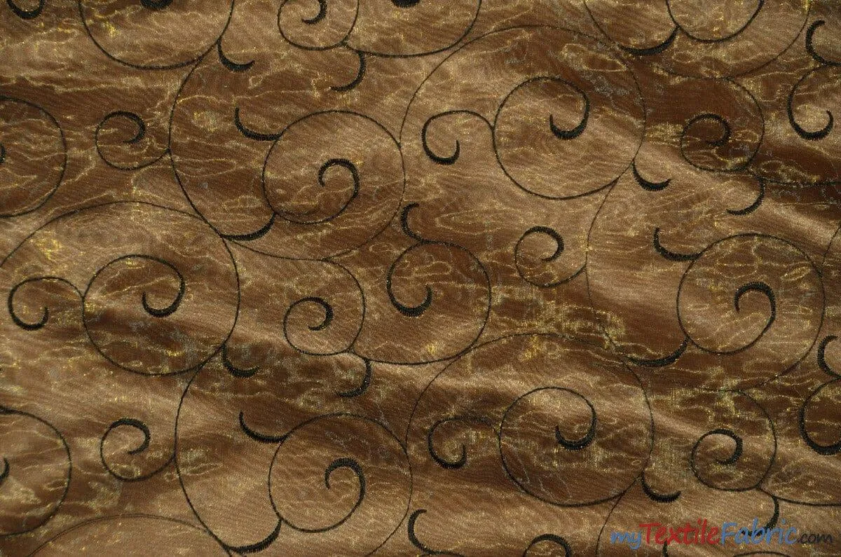 Swirl Organza Fabric | Embroidered Swirl Sheer | 54" Wide | Multiple Colors |