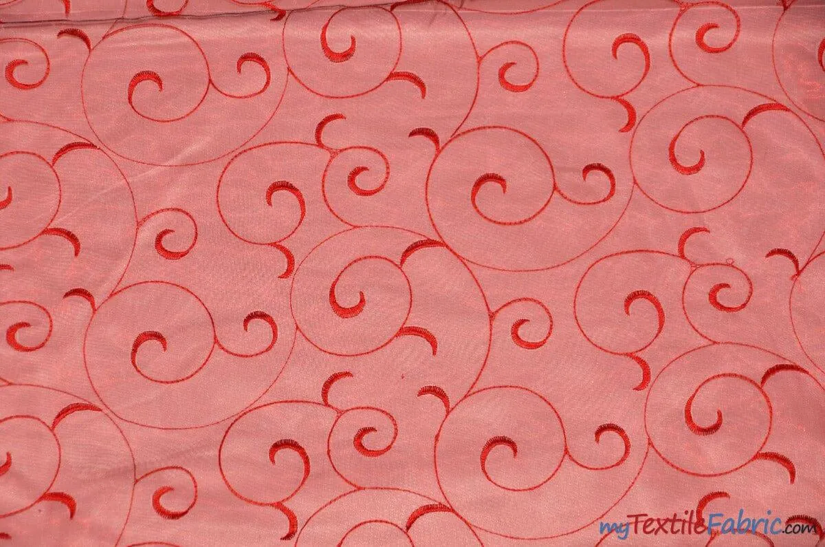 Swirl Organza Fabric | Embroidered Swirl Sheer | 54" Wide | Multiple Colors |