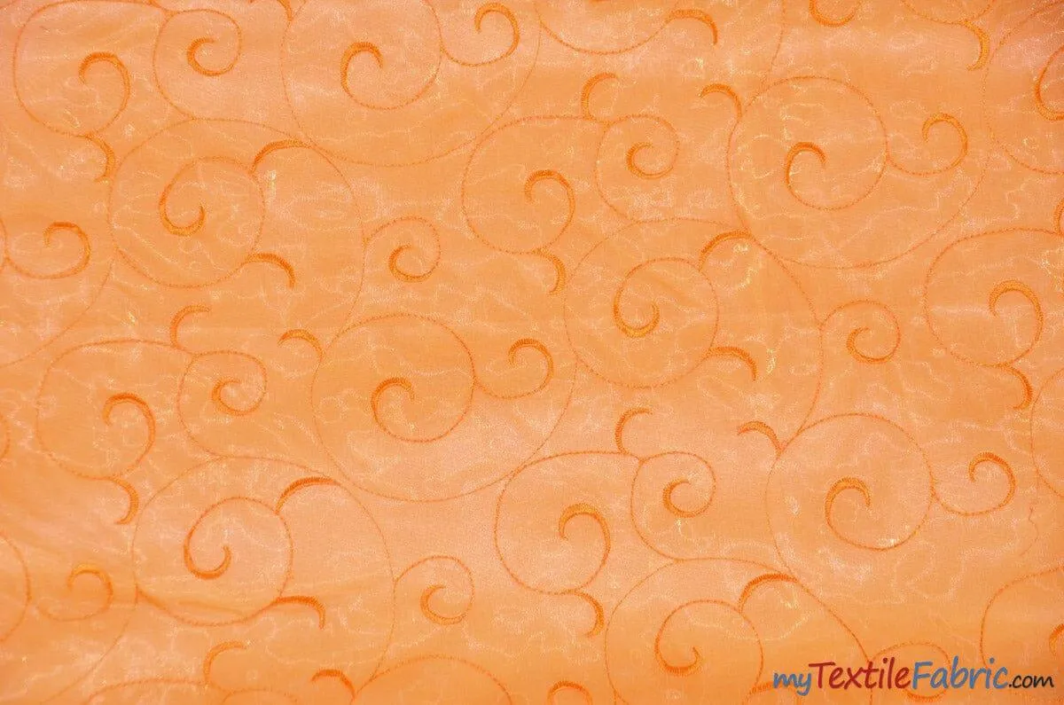 Swirl Organza Fabric | Embroidered Swirl Sheer | 54" Wide | Multiple Colors |