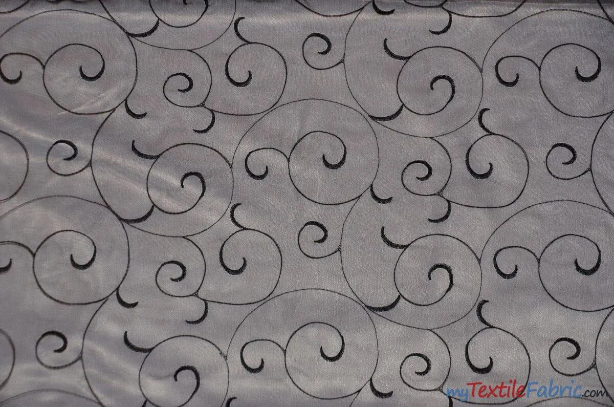 Swirl Organza Fabric | Embroidered Swirl Sheer | 54" Wide | Multiple Colors |