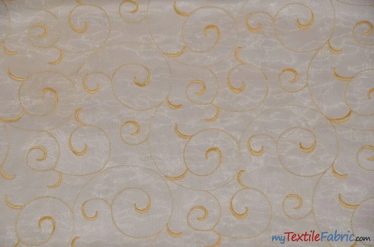 Swirl Organza Fabric | Embroidered Swirl Sheer | 54" Wide | Multiple Colors |