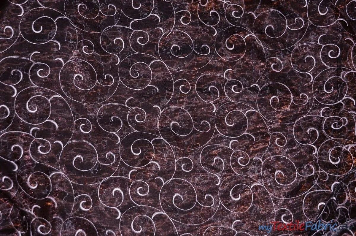 Swirl Organza Fabric | Embroidered Swirl Sheer | 54" Wide | Multiple Colors |