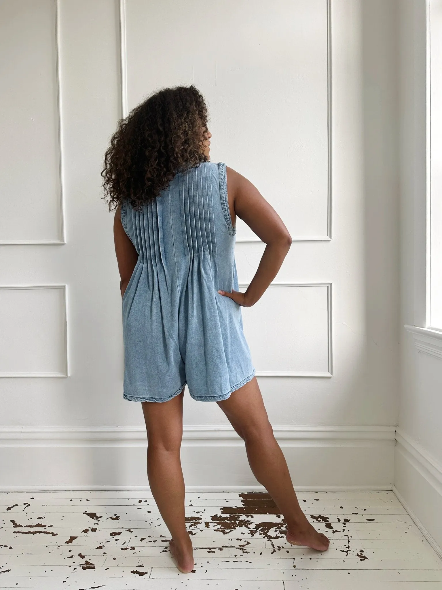 V-Neck Sleeveless Denim Romper-FINAL SALE