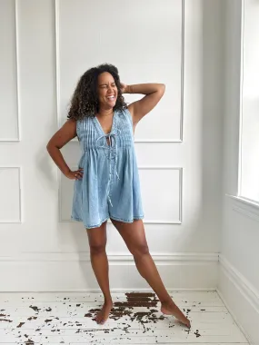 V-Neck Sleeveless Denim Romper-FINAL SALE