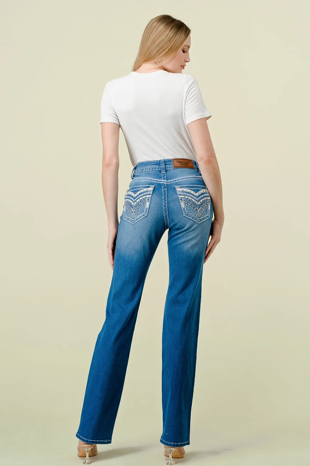 WB-13 STRAIGHT EMBROIDERED STRETCHY WOMEN'S BLING JEANS - WESTFIELD EAGLE
