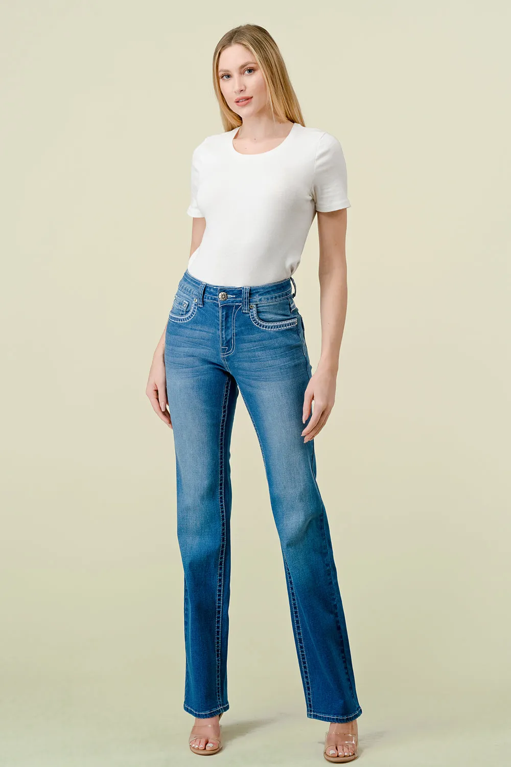 WB-13 STRAIGHT EMBROIDERED STRETCHY WOMEN'S BLING JEANS - WESTFIELD EAGLE