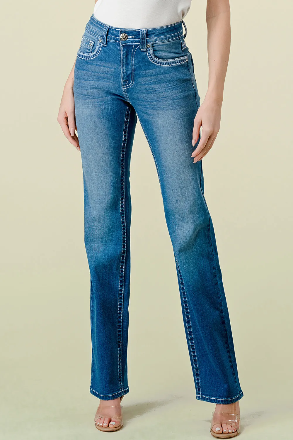 WB-13 STRAIGHT EMBROIDERED STRETCHY WOMEN'S BLING JEANS - WESTFIELD EAGLE