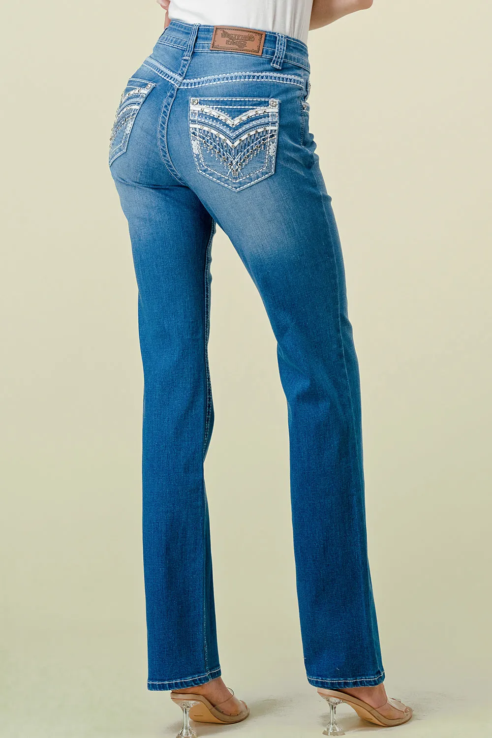 WB-13 STRAIGHT EMBROIDERED STRETCHY WOMEN'S BLING JEANS - WESTFIELD EAGLE