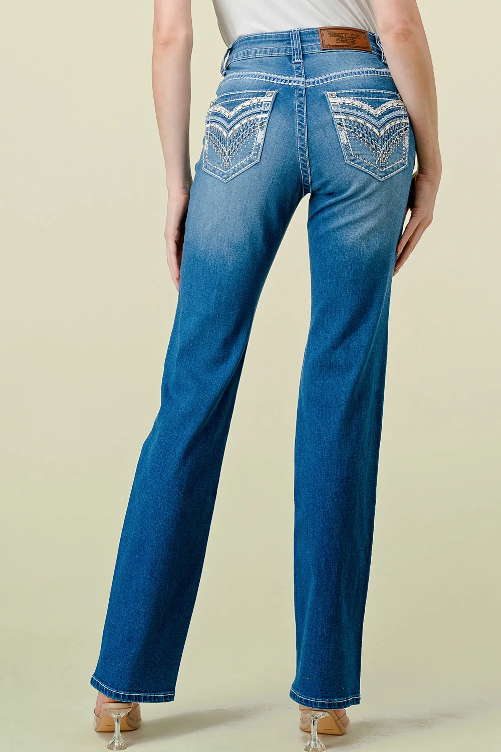 WB-13 STRAIGHT EMBROIDERED STRETCHY WOMEN'S BLING JEANS - WESTFIELD EAGLE