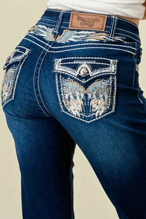 WB-31 STRAIGHT EMBROIDERED & STRETCHY WOMEN'S BLING JEANS - WESTFIELD EAGLE