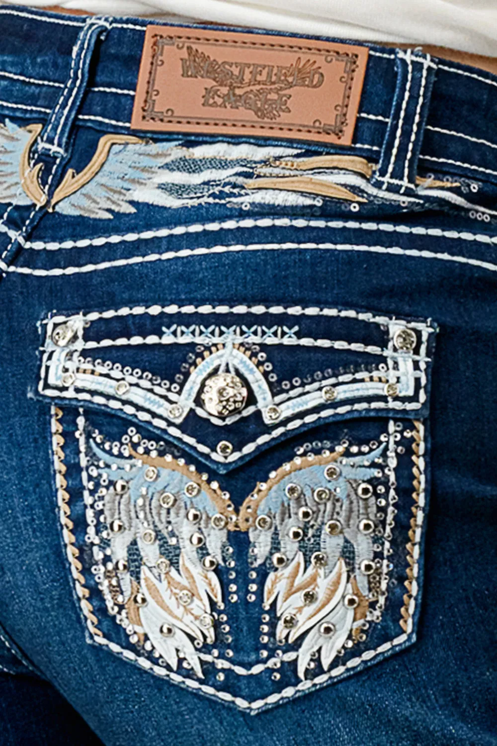 WB-31 STRAIGHT EMBROIDERED & STRETCHY WOMEN'S BLING JEANS - WESTFIELD EAGLE