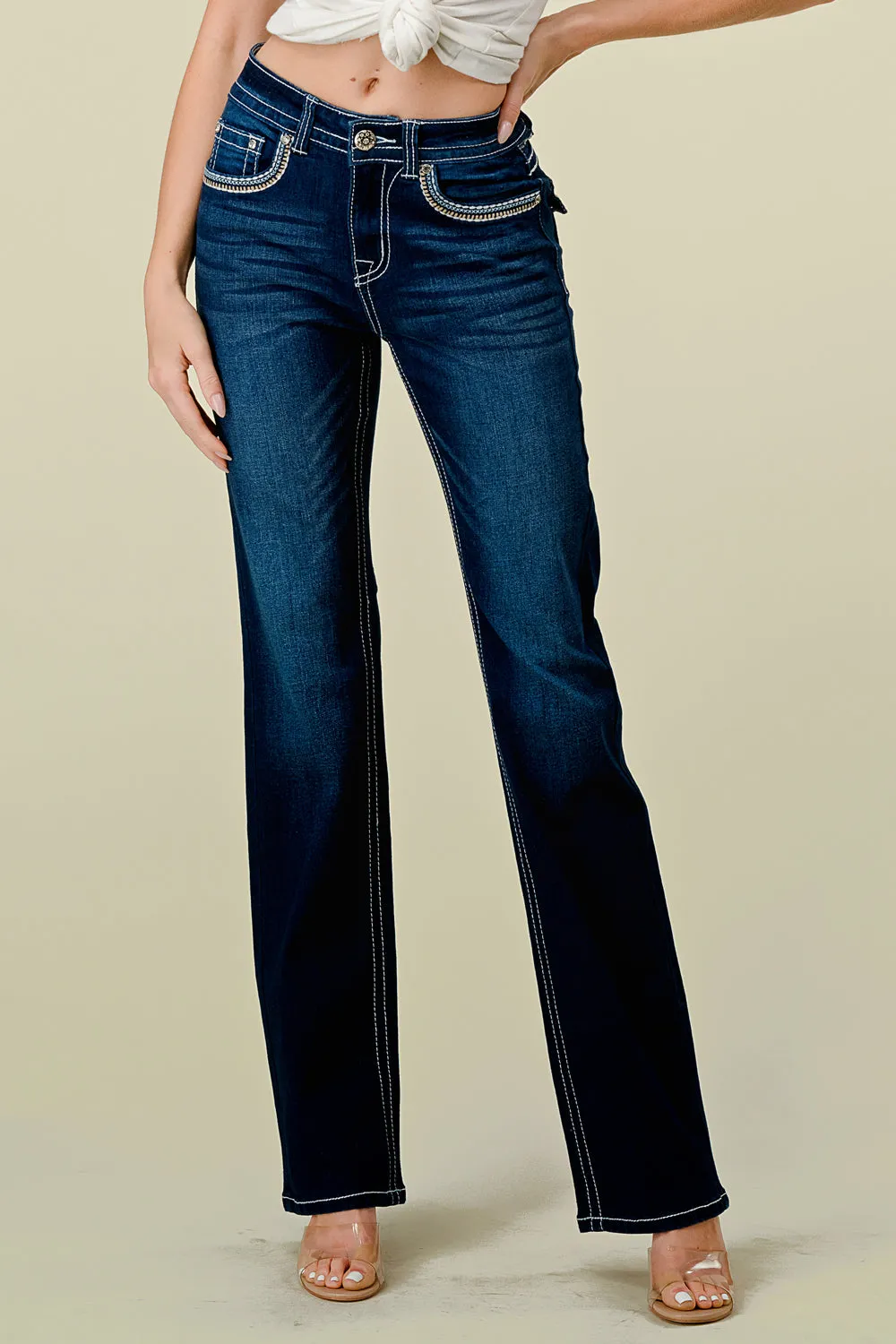 WB-31 STRAIGHT EMBROIDERED & STRETCHY WOMEN'S BLING JEANS - WESTFIELD EAGLE
