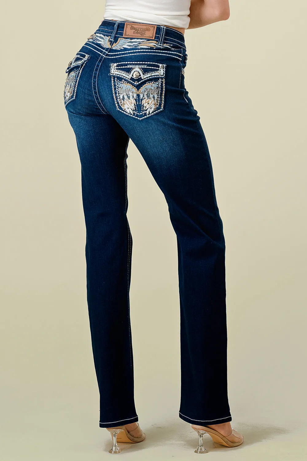 WB-31 STRAIGHT EMBROIDERED & STRETCHY WOMEN'S BLING JEANS - WESTFIELD EAGLE