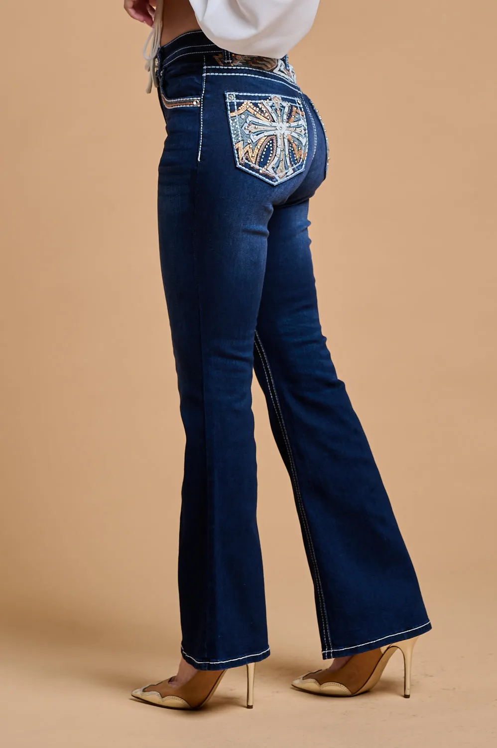 WF-335 FLARE EMBROIDERED STRETCHY WOMEN'S BLING JEANS - WESTFIELD EAGLE