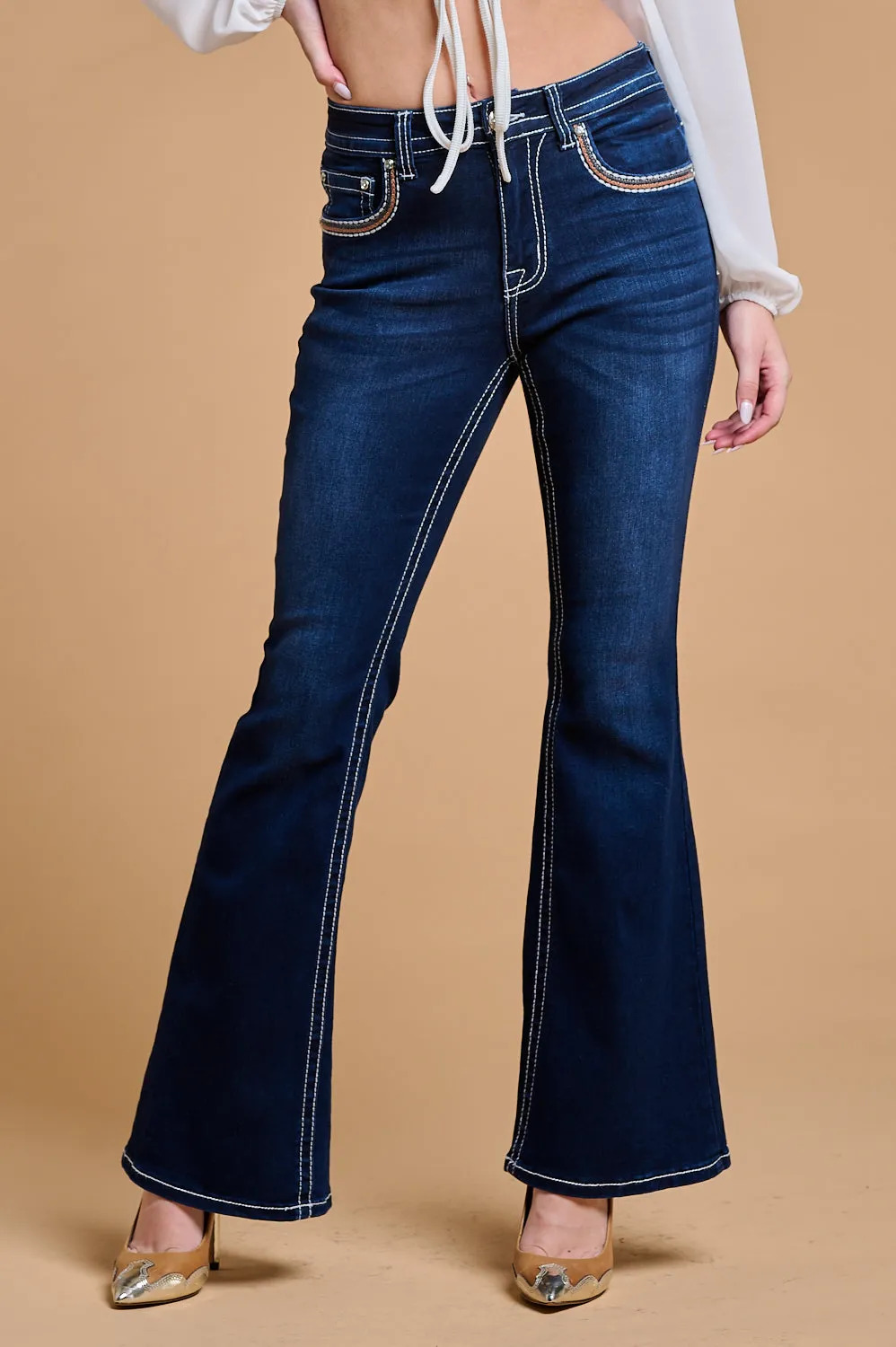 WF-335 FLARE EMBROIDERED STRETCHY WOMEN'S BLING JEANS - WESTFIELD EAGLE