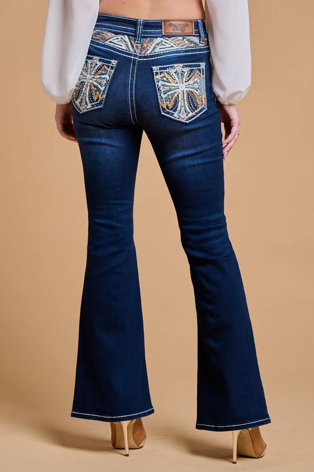 WF-335 FLARE EMBROIDERED STRETCHY WOMEN'S BLING JEANS - WESTFIELD EAGLE