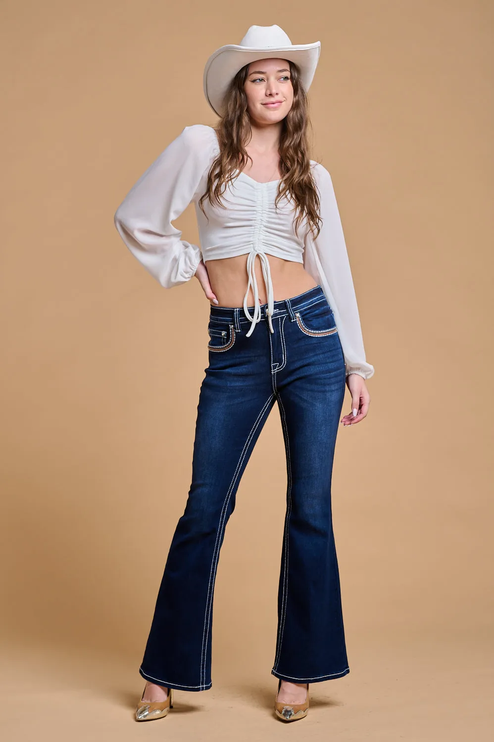 WF-335 FLARE EMBROIDERED STRETCHY WOMEN'S BLING JEANS - WESTFIELD EAGLE