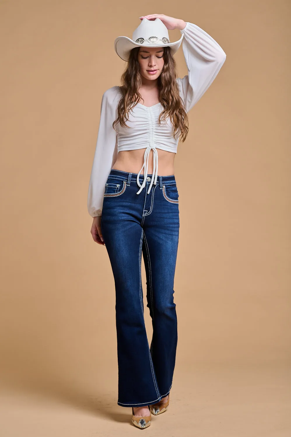 WF-335 FLARE EMBROIDERED STRETCHY WOMEN'S BLING JEANS - WESTFIELD EAGLE