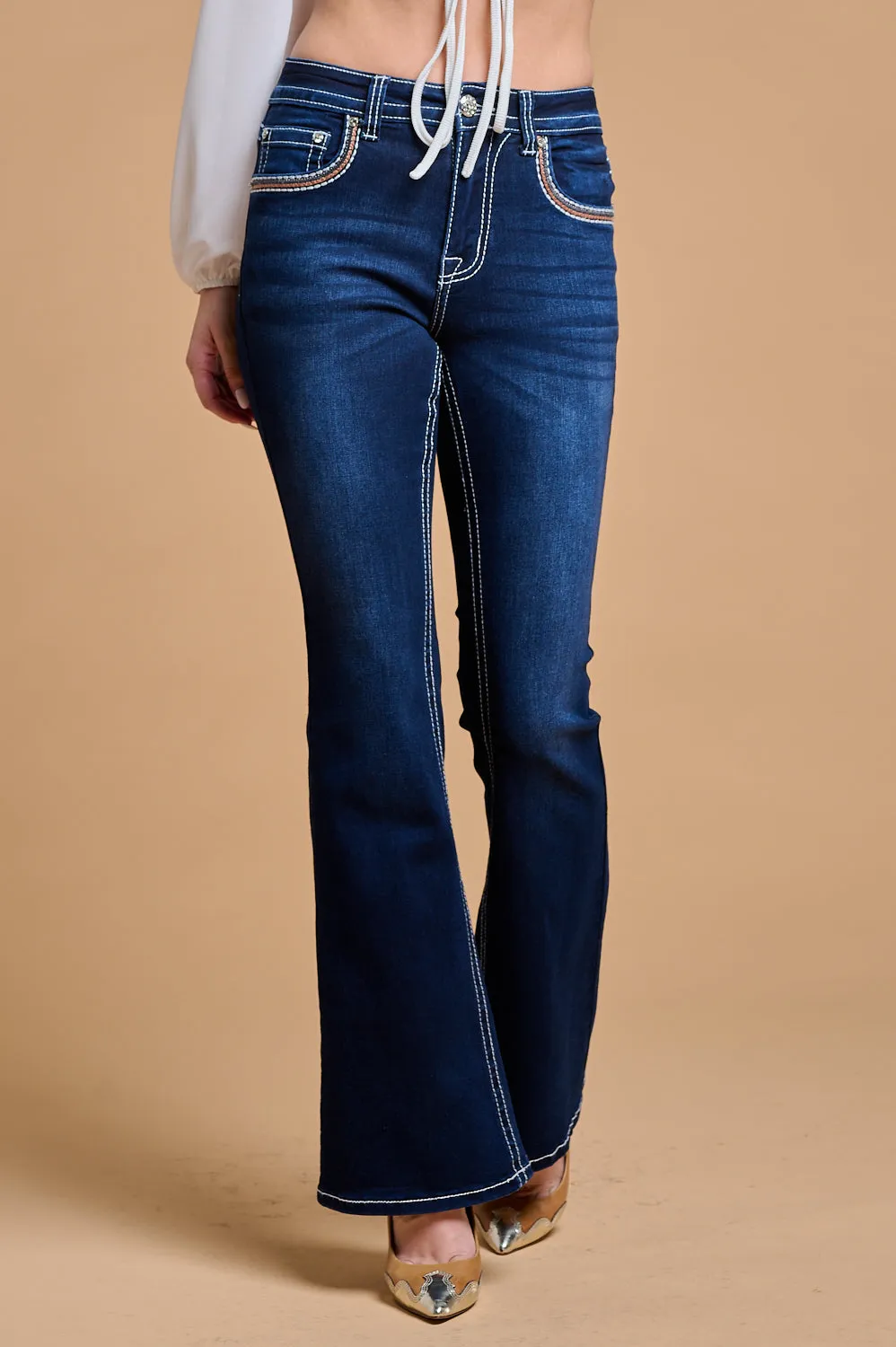 WF-335 FLARE EMBROIDERED STRETCHY WOMEN'S BLING JEANS - WESTFIELD EAGLE