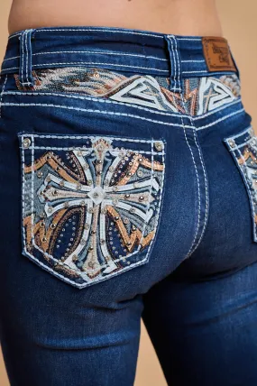 WF-335 FLARE EMBROIDERED STRETCHY WOMEN'S BLING JEANS - WESTFIELD EAGLE