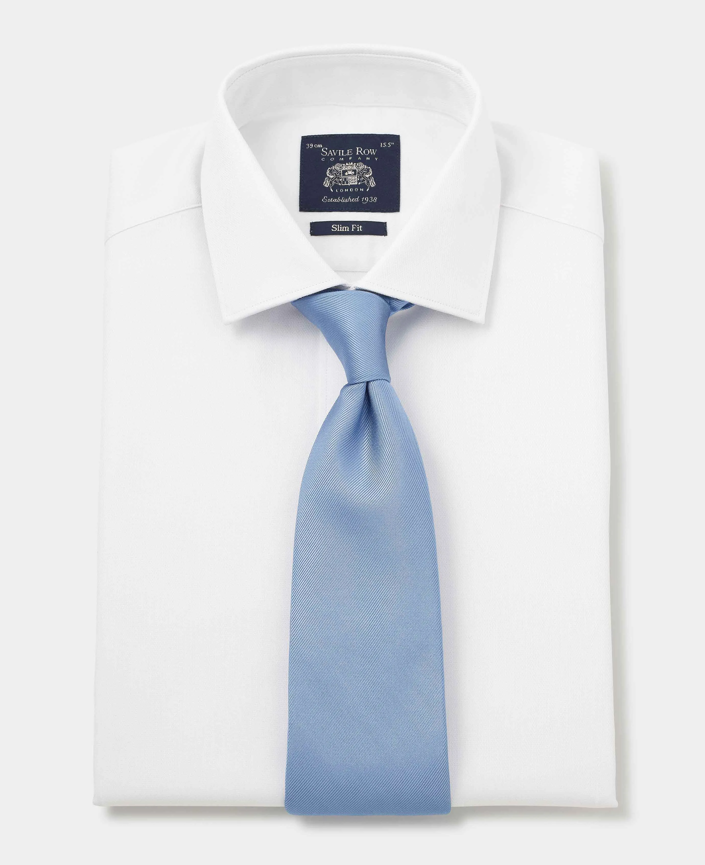 White Cotton Herringbone Slim Fit Formal Shirt - Double Cuff