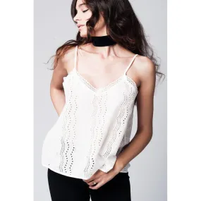 White crochet top with button-back placket