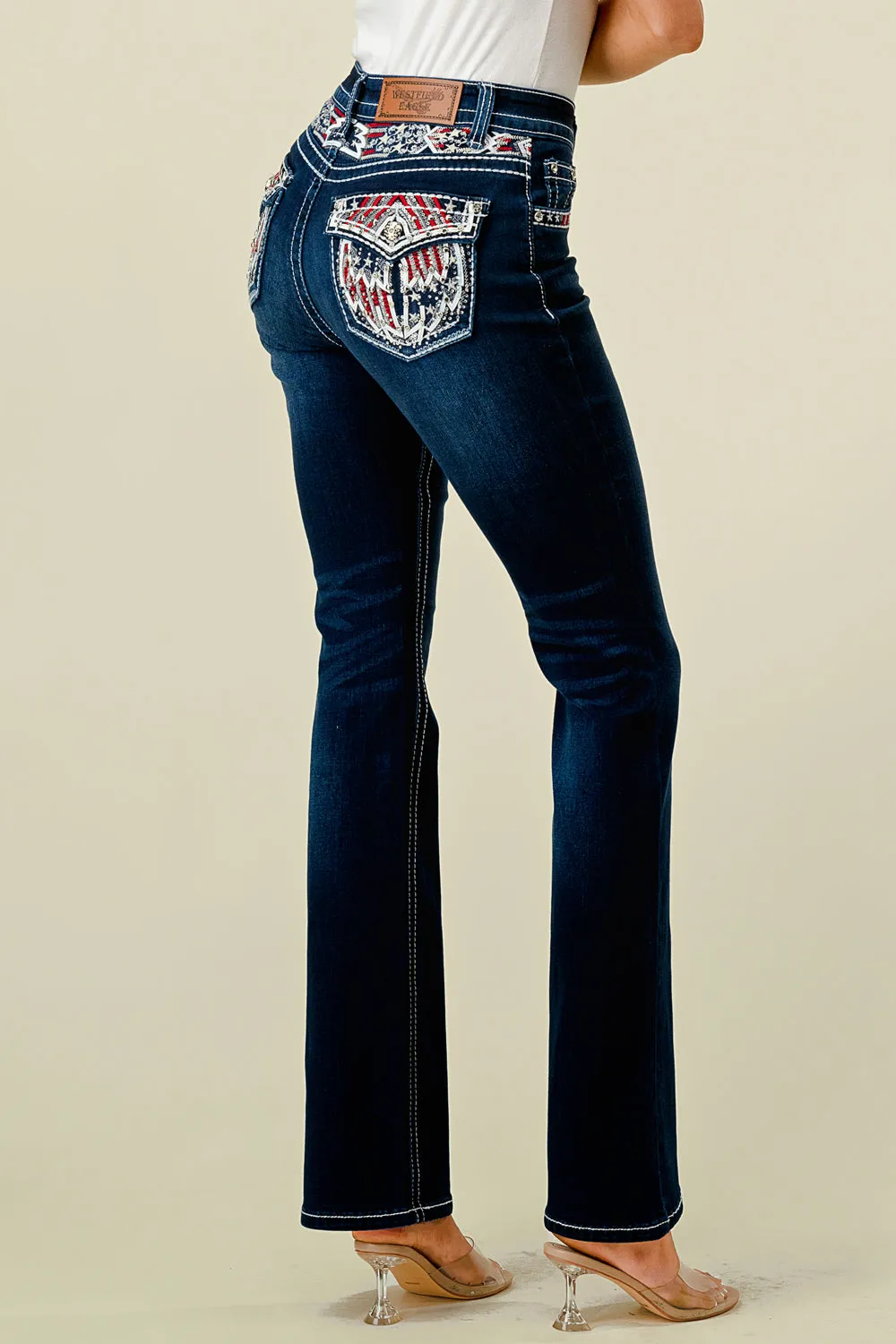 WT-701 BOOTCUT EMBROIDERED STRETCHY WOMEN'S BLING JEANS - WESTFIELD EAGLE