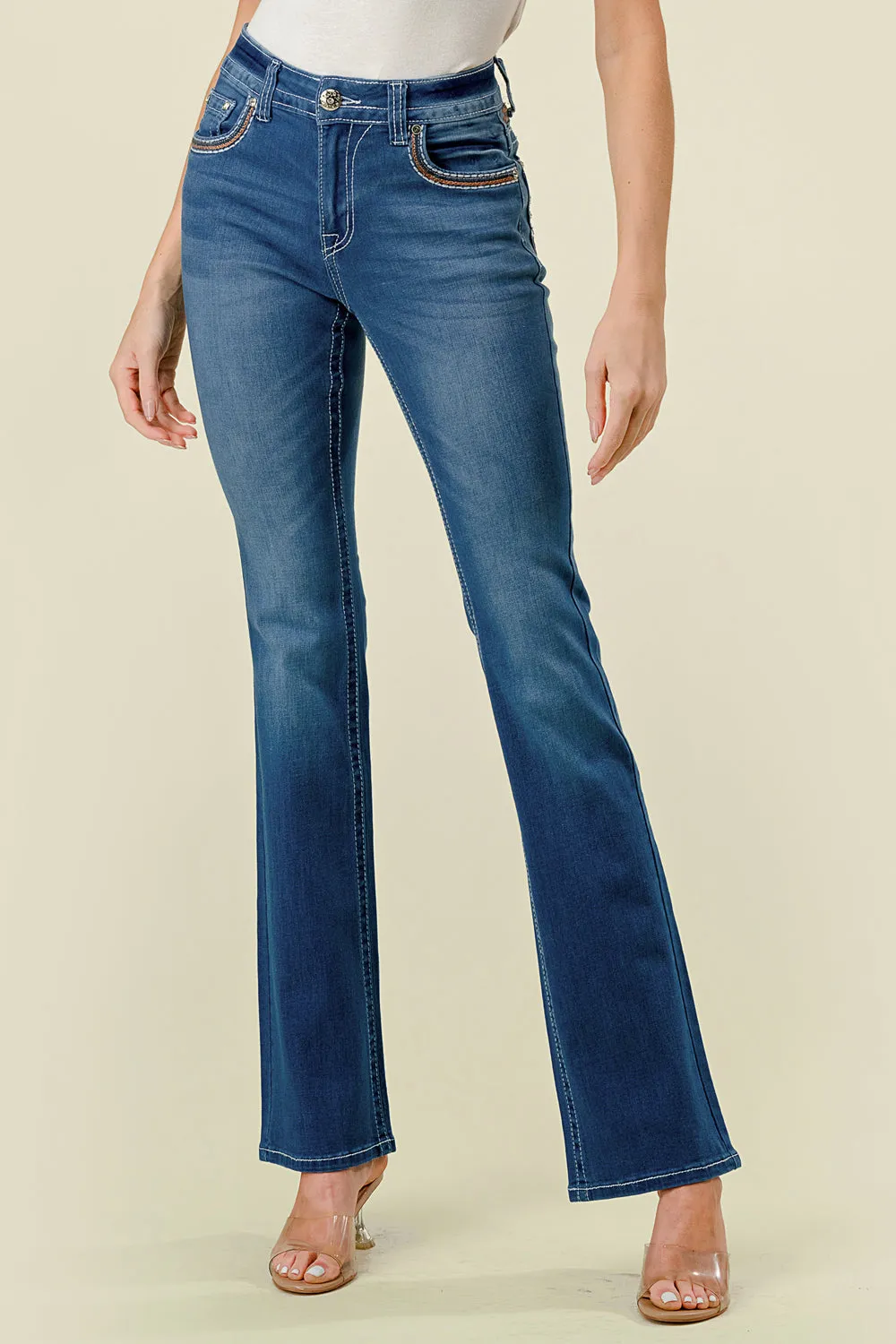 WT-713 BOOTCUT EMBROIDERED STRETCHY WOMEN'S BLING JEANS - WESTFIELD EAGLE