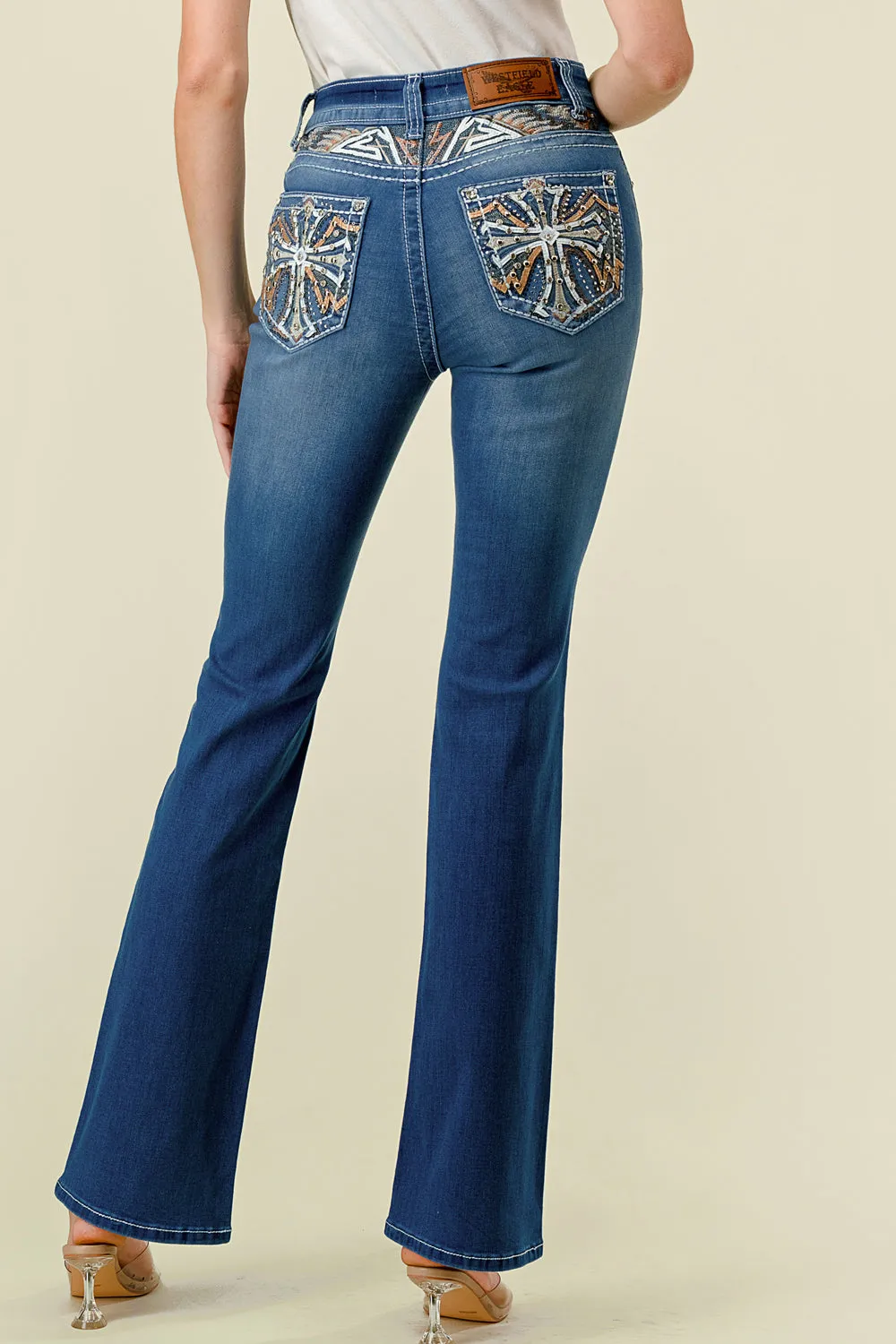WT-713 BOOTCUT EMBROIDERED STRETCHY WOMEN'S BLING JEANS - WESTFIELD EAGLE