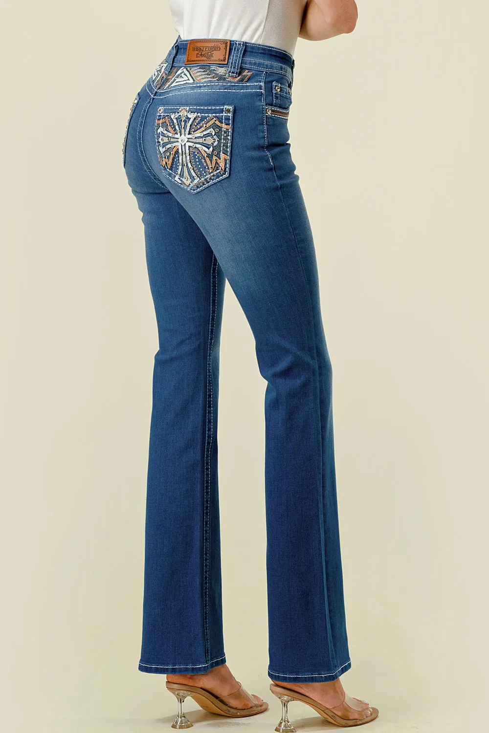 WT-713 BOOTCUT EMBROIDERED STRETCHY WOMEN'S BLING JEANS - WESTFIELD EAGLE